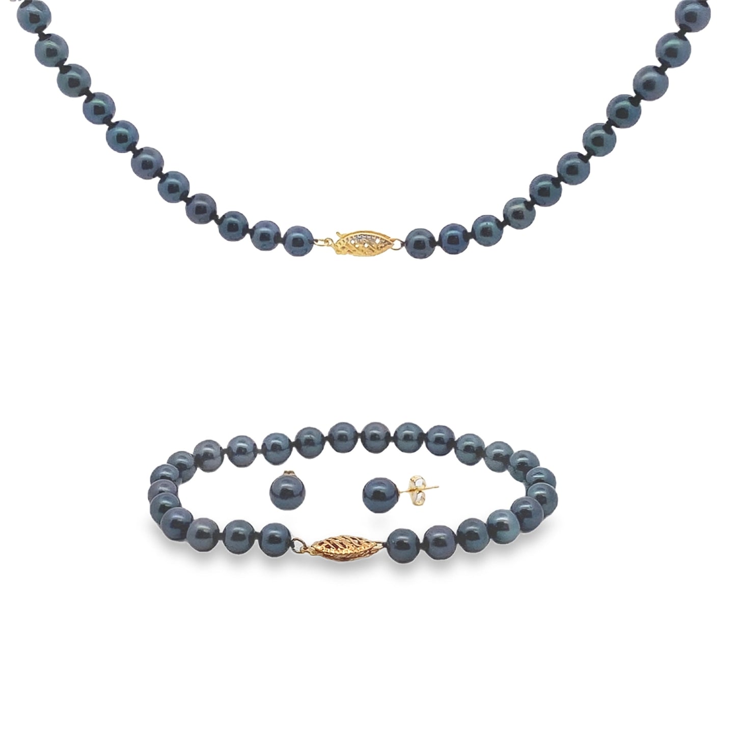 Juegos de joyas con perlas Akoya en oro amarillo de 14 K