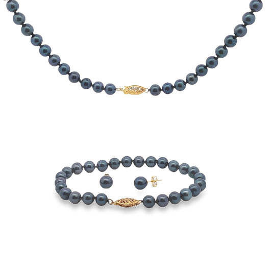 Juegos de joyas con perlas Akoya en oro amarillo de 14 K
