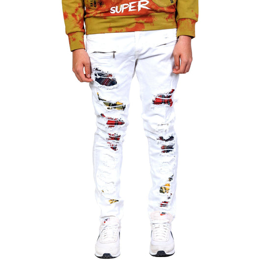 Pantalones vaqueros blancos ajustados lavados Shiro Premium