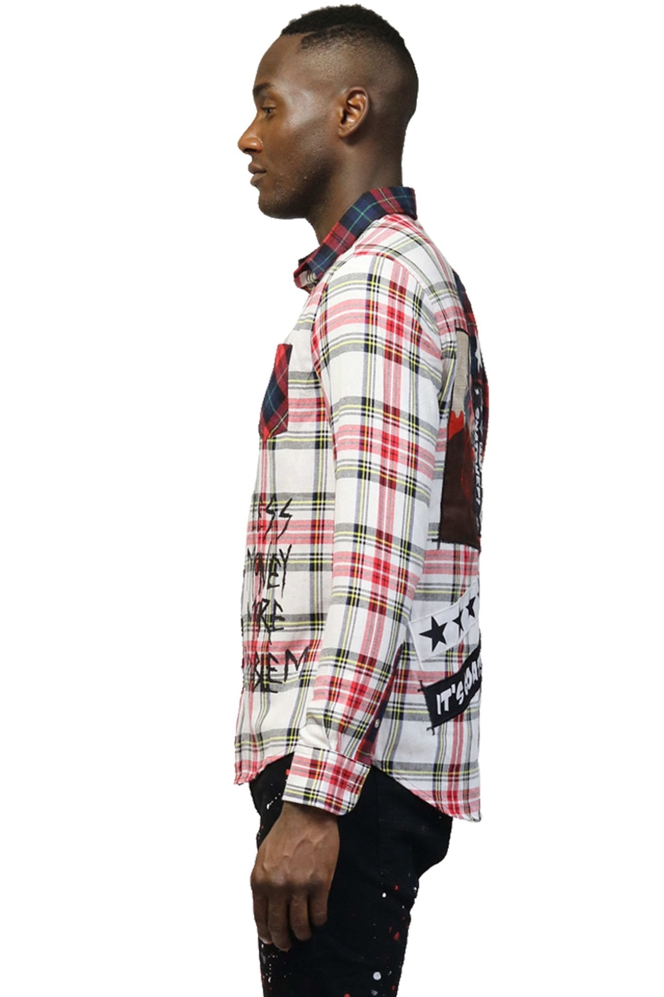 Camisa abotonada de franela premium mitad y mitad CERISE para hombre