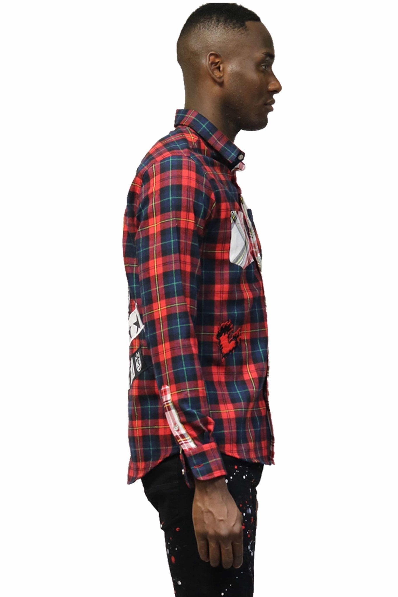 Camisa abotonada de franela premium mitad y mitad CERISE para hombre