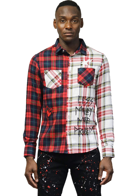 Camisa abotonada de franela premium mitad y mitad CERISE para hombre