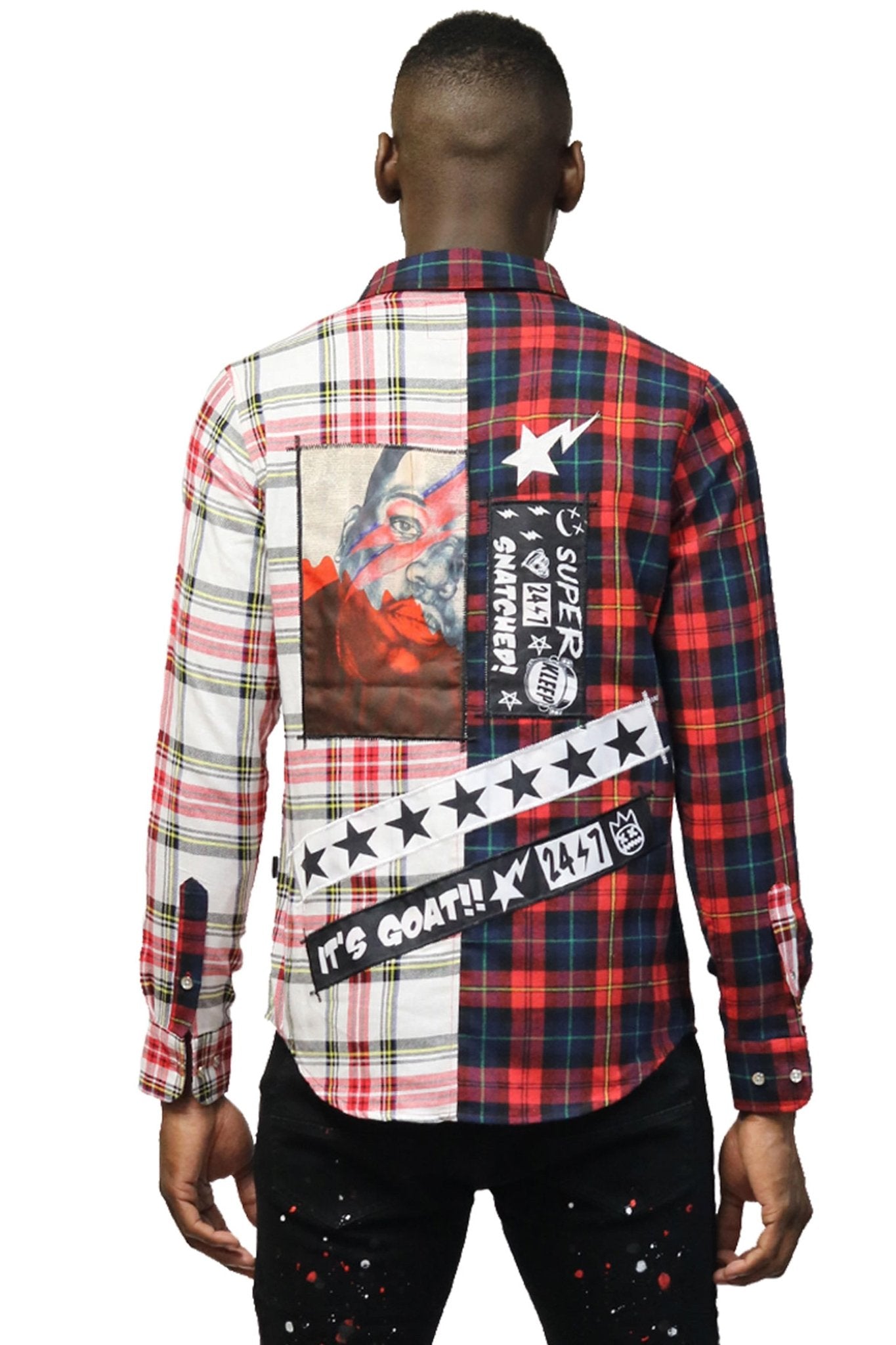 Camisa abotonada de franela premium mitad y mitad CERISE para hombre