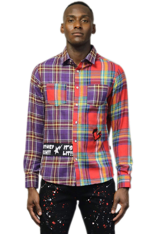 Camisa abotonada de franela premium mitad y mitad para hombre de COTE