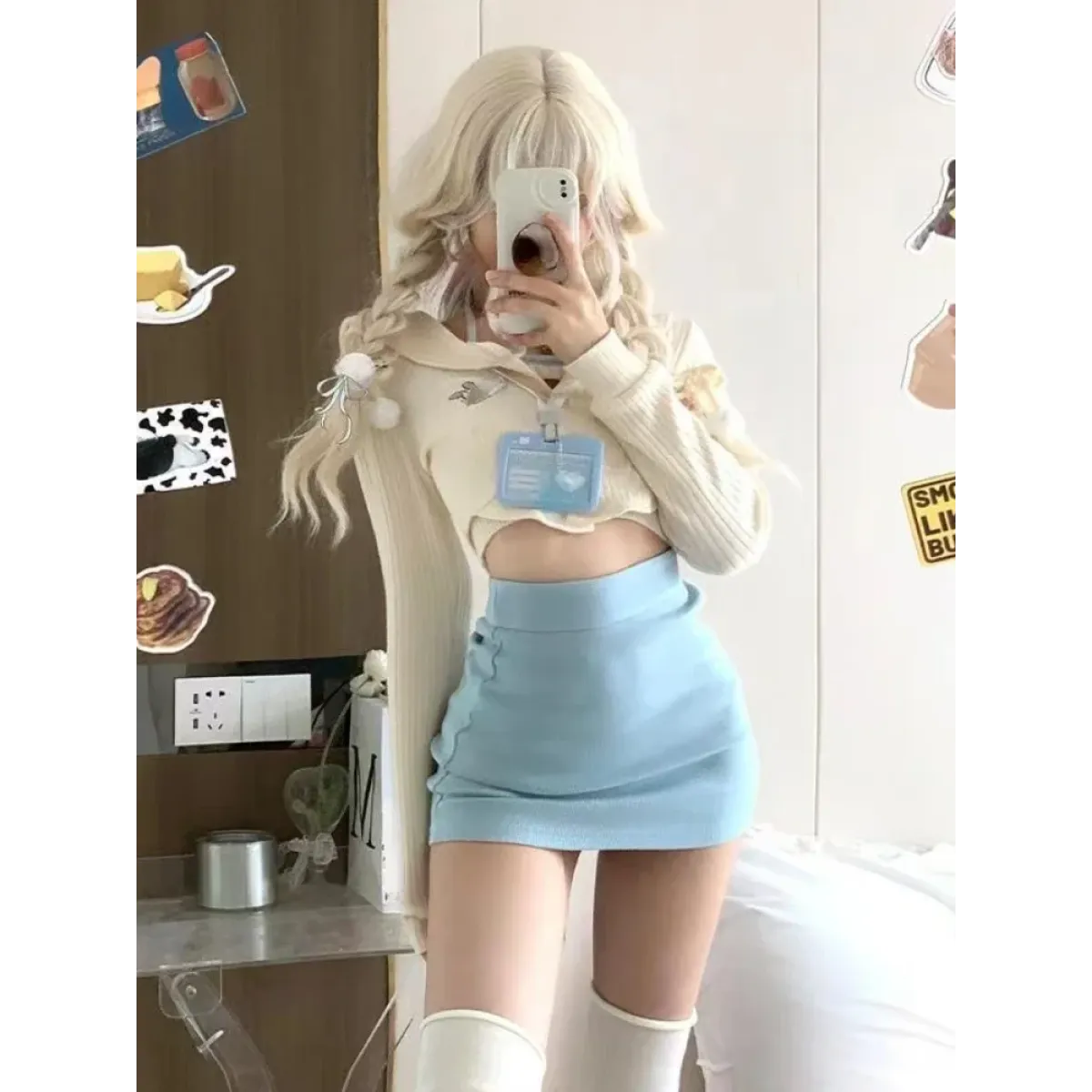 Conjunto de top corto de punto Harajuku