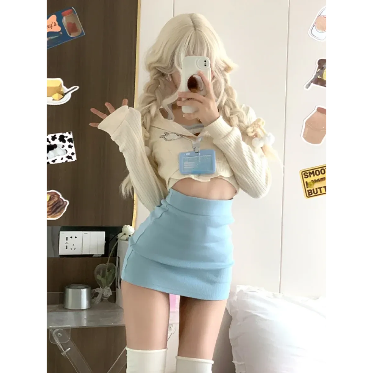 Conjunto de top corto de punto Harajuku