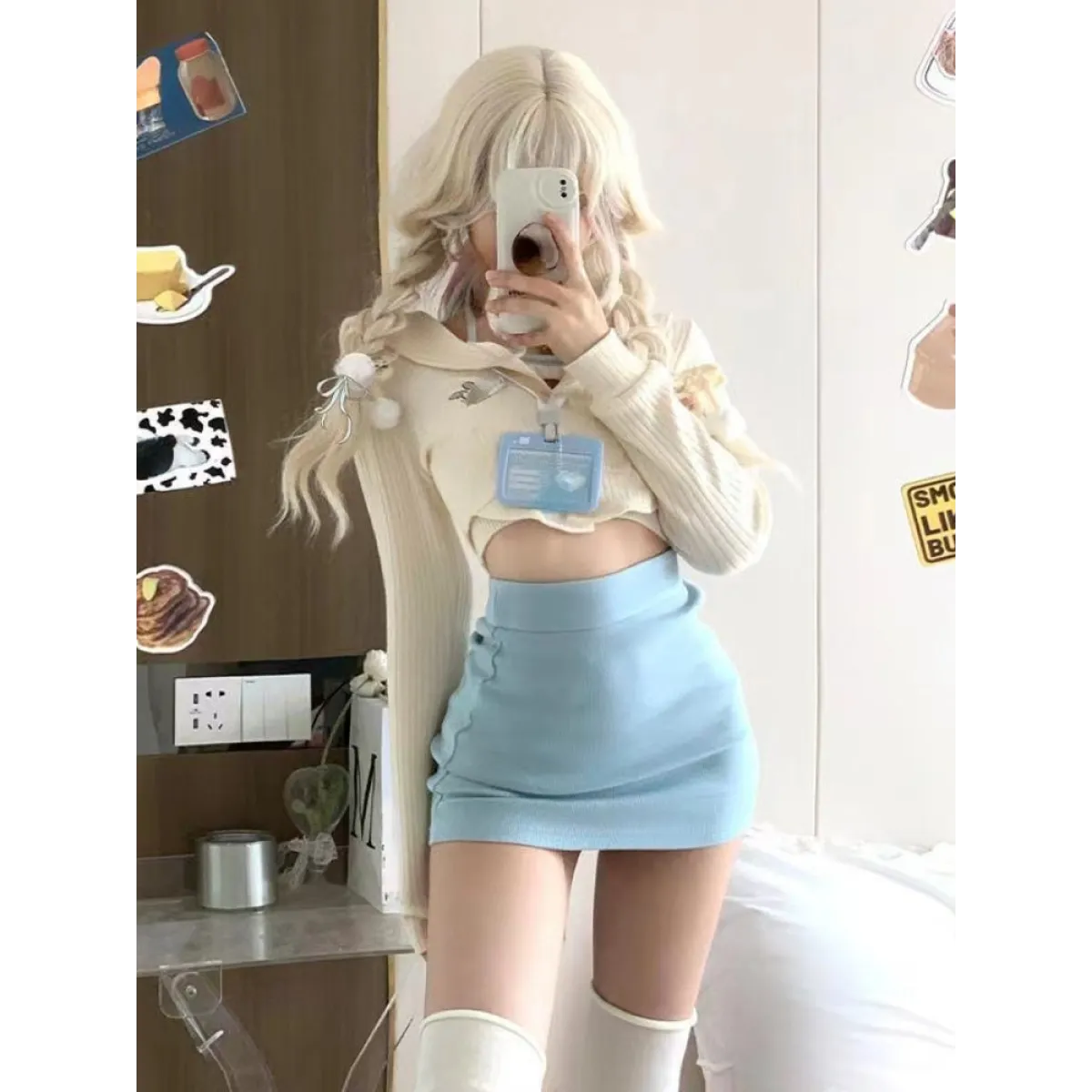 Conjunto de top corto de punto Harajuku
