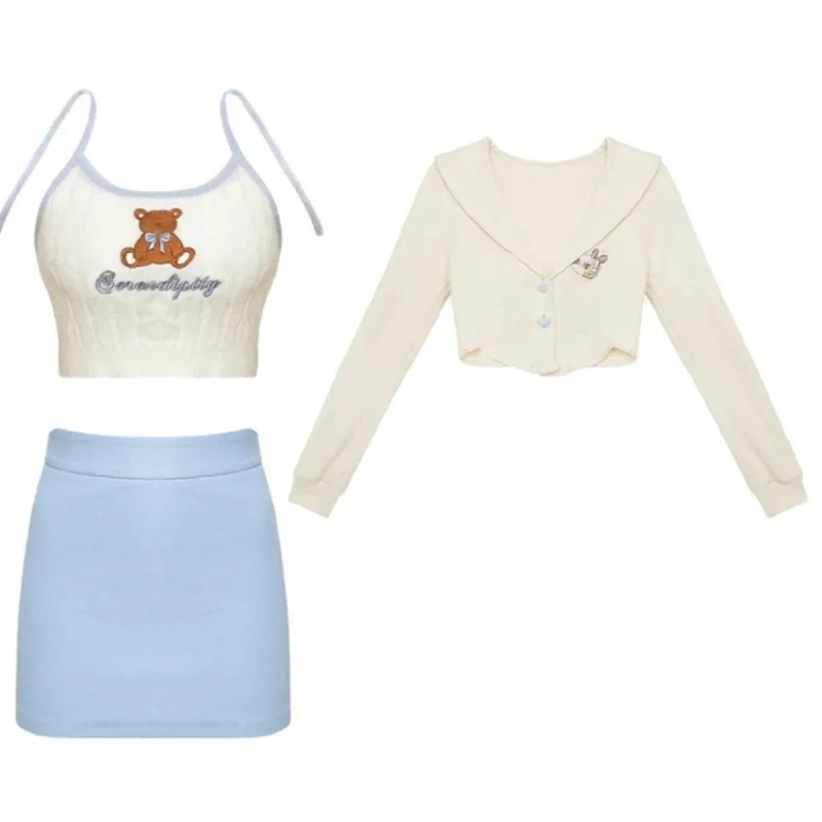 Conjunto de top corto de punto Harajuku