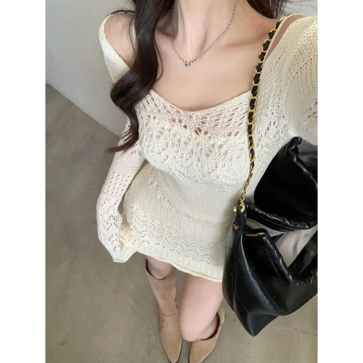 Vestido de punto de encaje estilo Mori Girl