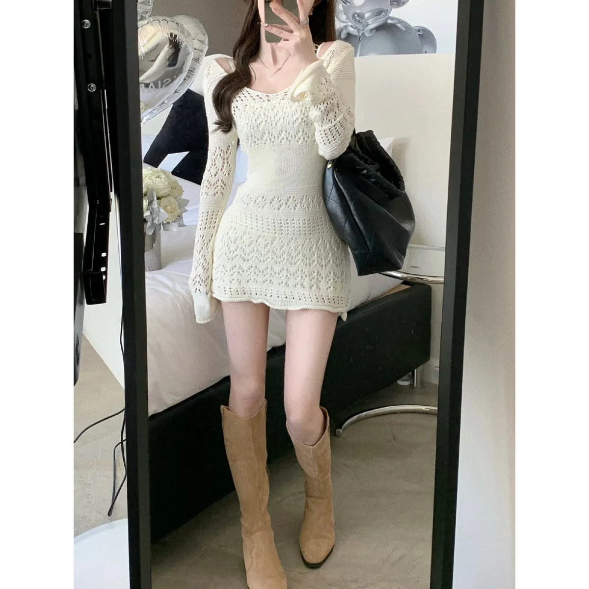 Vestido de punto de encaje estilo Mori Girl