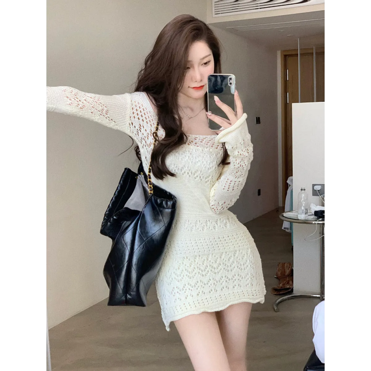 Vestido de punto de encaje estilo Mori Girl