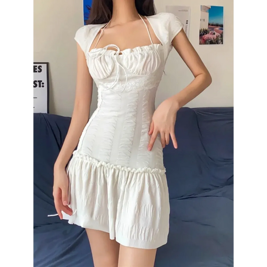 Minivestido halter de encaje