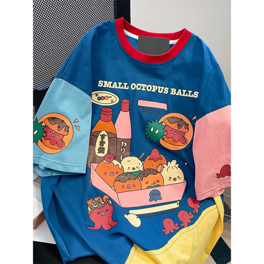 Camiseta Harajuku de dibujos animados de corte holgado