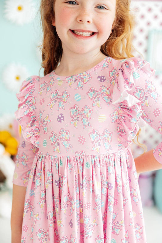 Little Bow Peeps 3/4 Sleeve Ruffle Twirl Dress