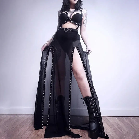Falda Gótica Punk de Malla con Ojales