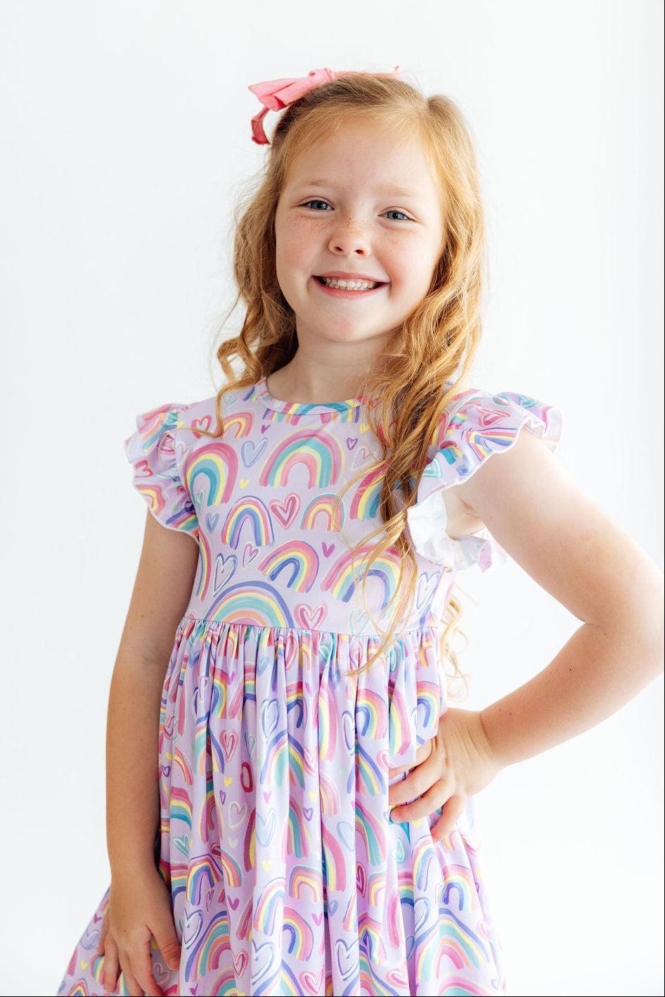Rainbow Dreams Flutter Sleeve Twirl Dress
