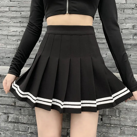 Minifalda plisada gótica Harajuku – Estilo patchwork punk de cintura alta