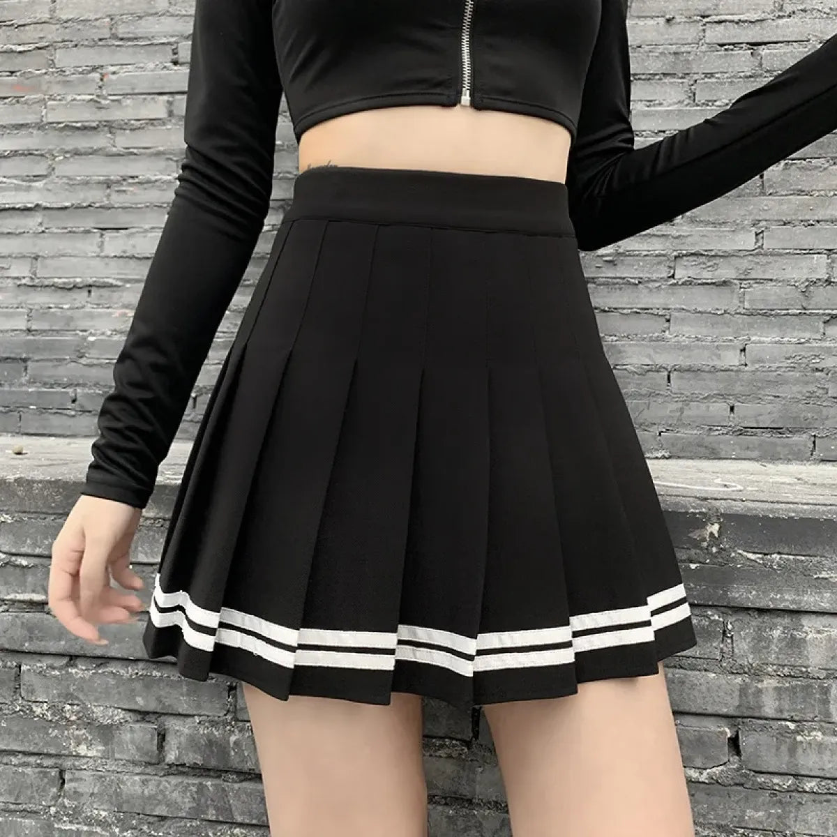 Minifalda plisada gótica Harajuku – Estilo patchwork punk de cintura alta
