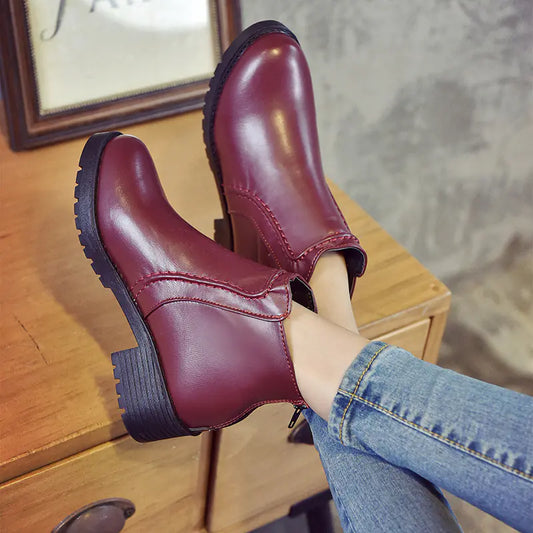Botas de invierno con punta redonda, tacón grueso y antideslizantes para mujer