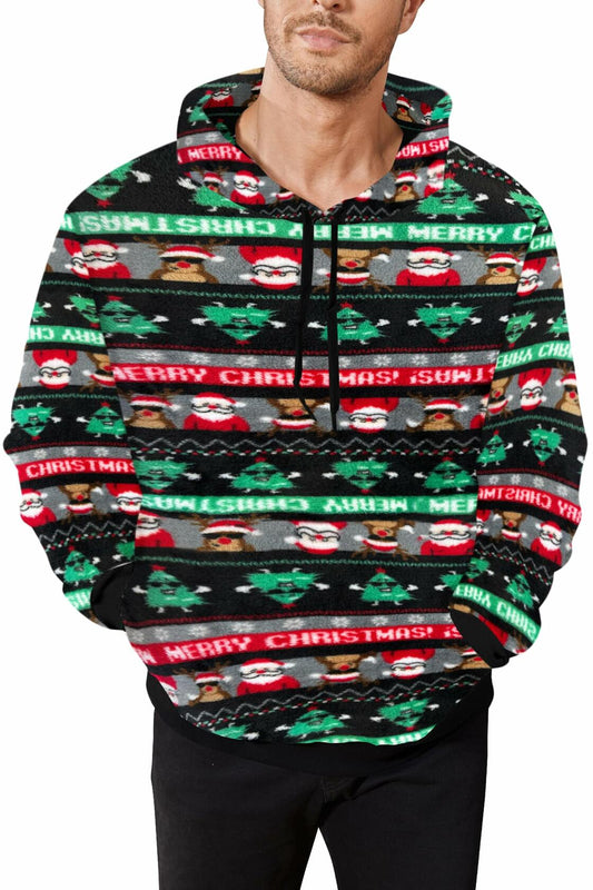 Sudadera con capucha y sherpa navideña fea verde Runcati para hombre 