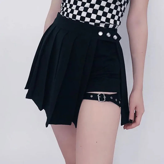 Minifalda gótica plisada – Pantalones cortos de cosplay punk de cintura alta