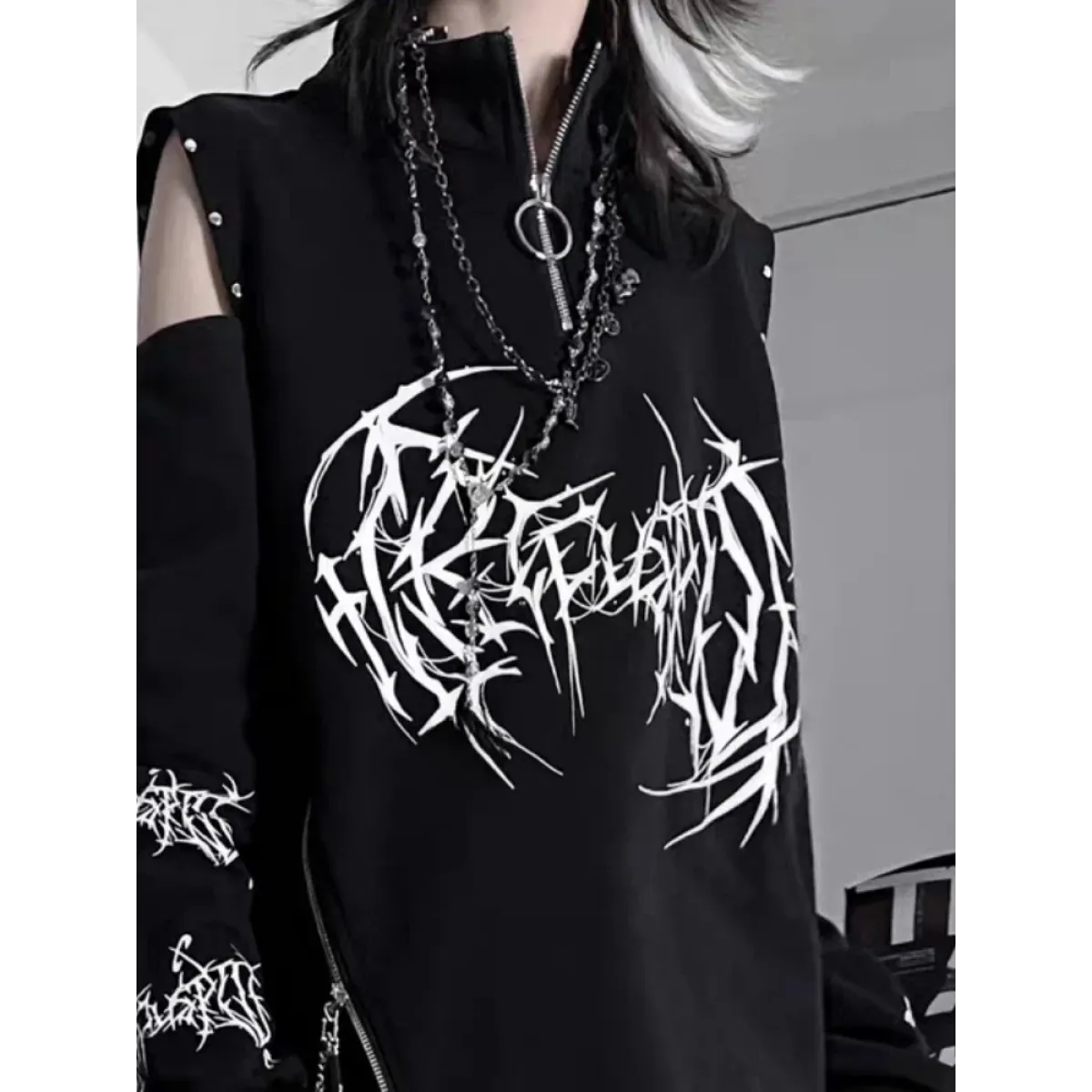 Camiseta Punk Harajuku con Hombros al Aire