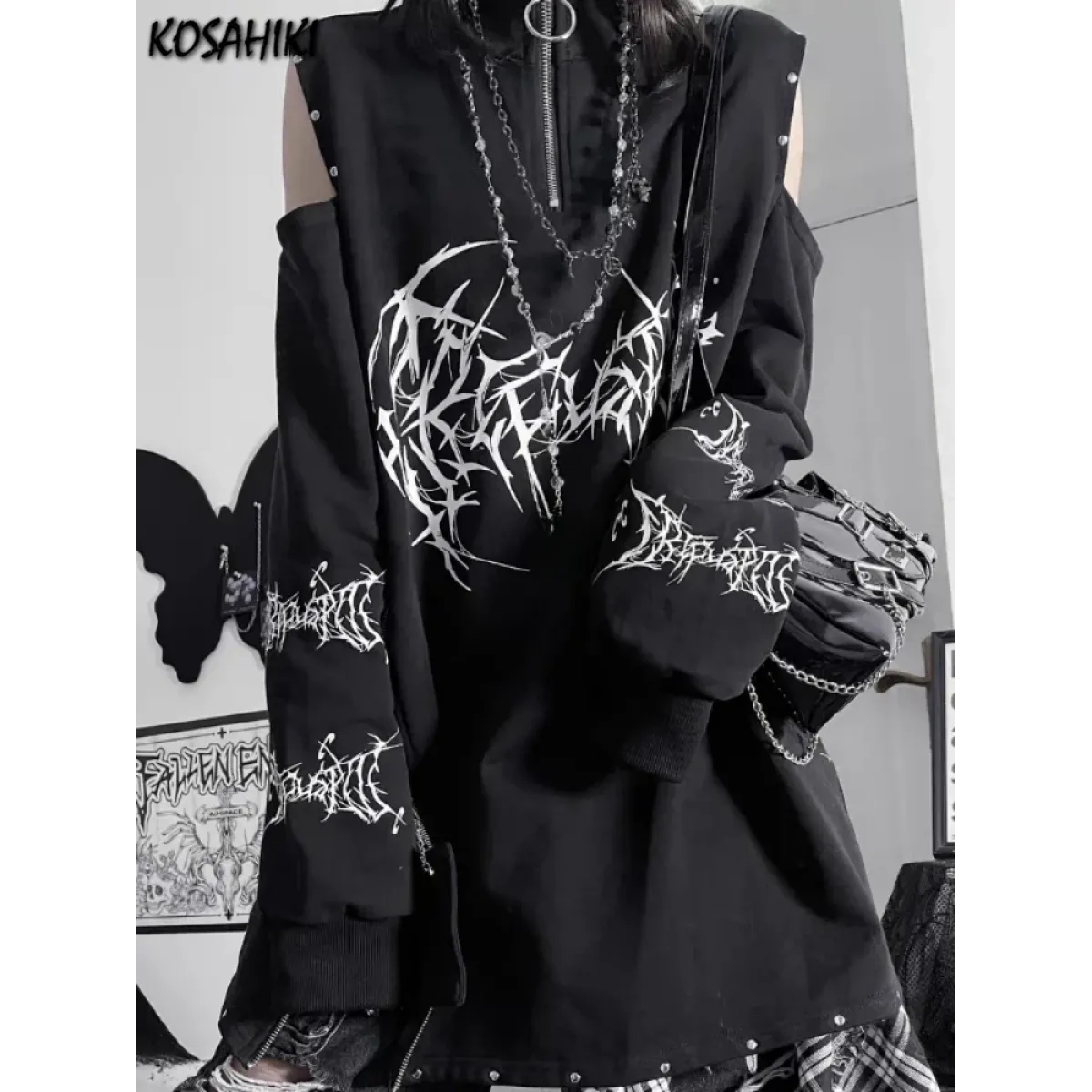 Camiseta Punk Harajuku con Hombros al Aire