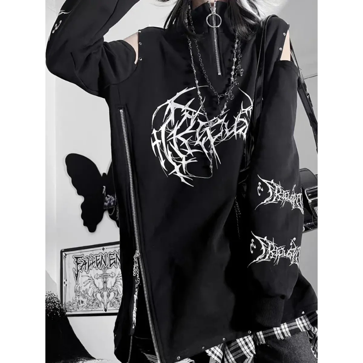 Camiseta Punk Harajuku con Hombros al Aire