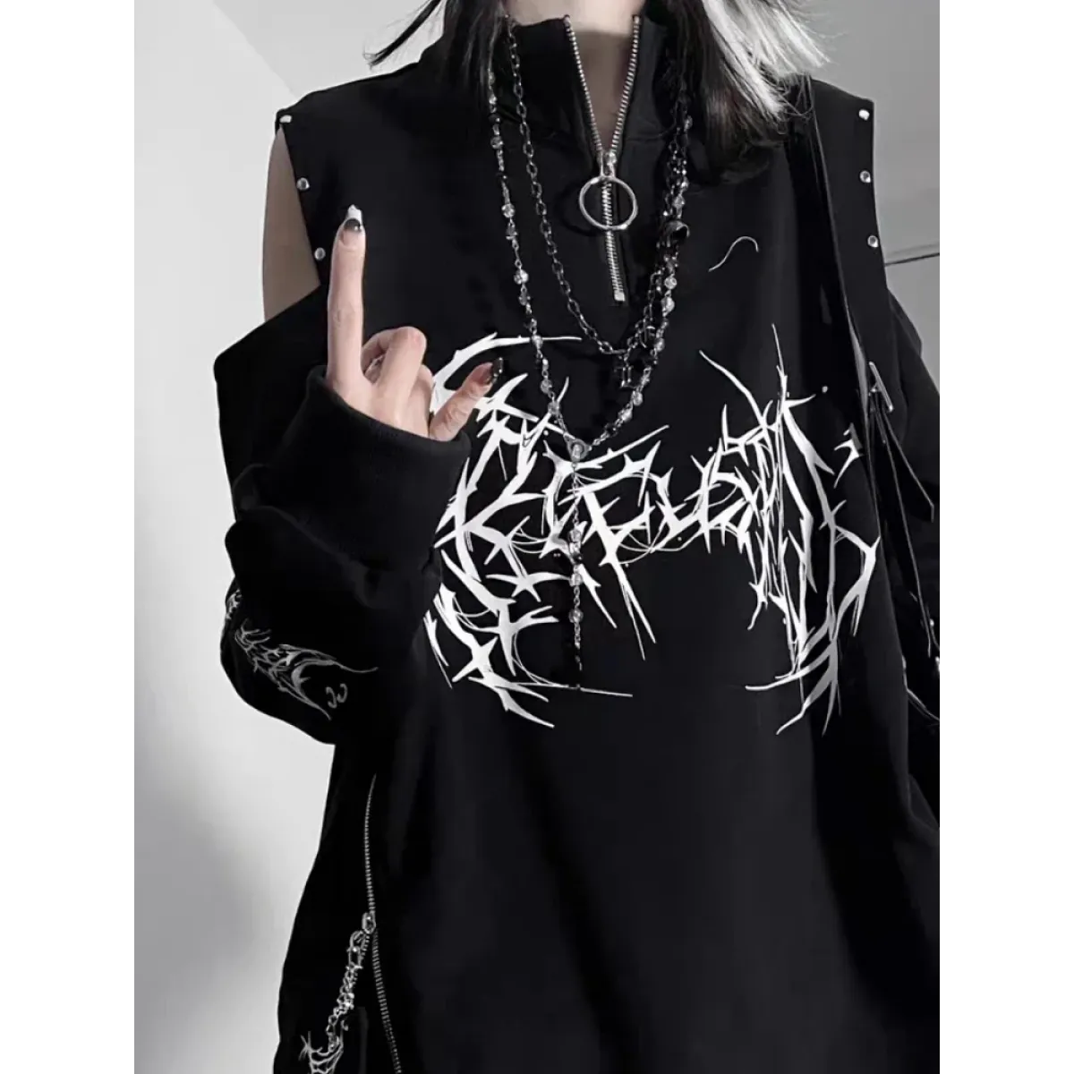 Camiseta Punk Harajuku con Hombros al Aire