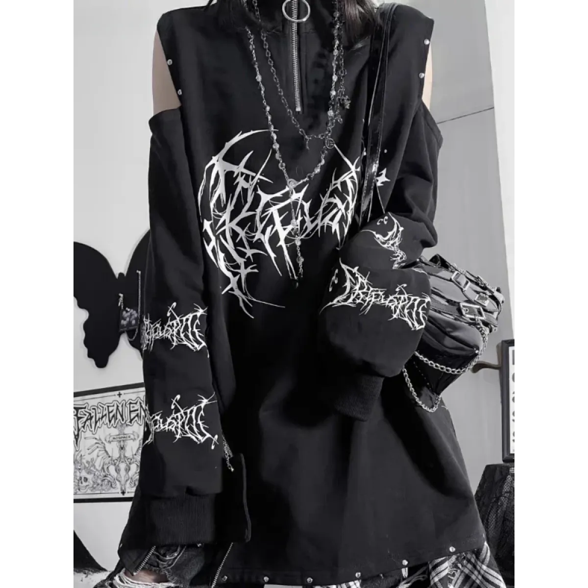 Camiseta Punk Harajuku con Hombros al Aire