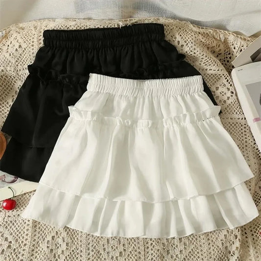 Falda escalonada con volantes – Minifalda de cintura alta estilo Kawaii Y2K Harajuku