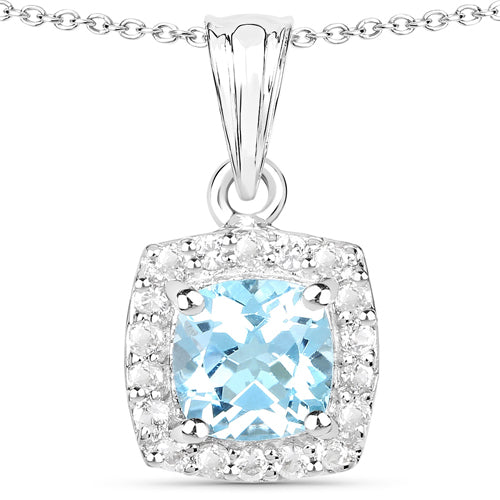 Conjunto de joyas de 3 piezas de plata de ley .925 con topacio azul auténtico y topacio blanco de 4.62 quilates (anillo, pendientes y colgante con cadena)