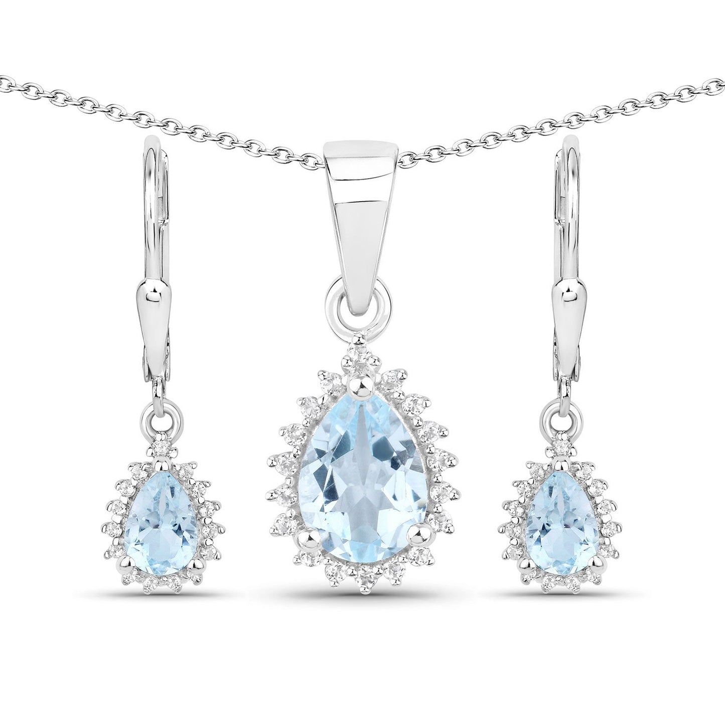 Conjunto de joyas de plata de ley .925 con topacio azul y topacio blanco genuinos de 2,00 quilates