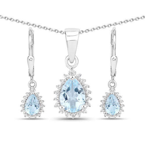 Conjunto de joyas de plata de ley .925 con topacio azul y topacio blanco genuinos de 2,00 quilates
