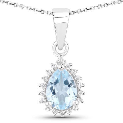 Conjunto de joyas de plata de ley .925 con topacio azul y topacio blanco genuinos de 2,00 quilates