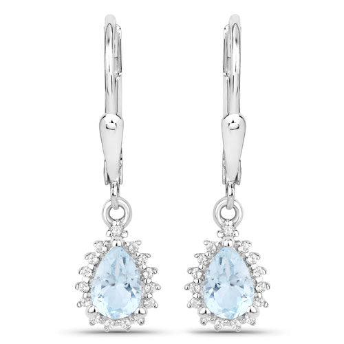 Conjunto de joyas de plata de ley .925 con topacio azul y topacio blanco genuinos de 2,00 quilates