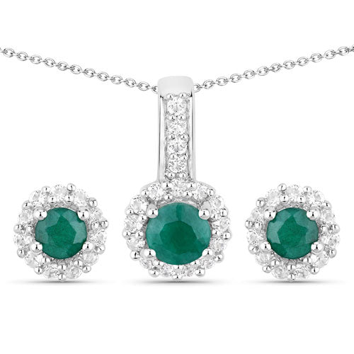 Conjunto de joyas de plata de ley .925 con esmeralda teñida y topacio blanco de 1,81 quilates