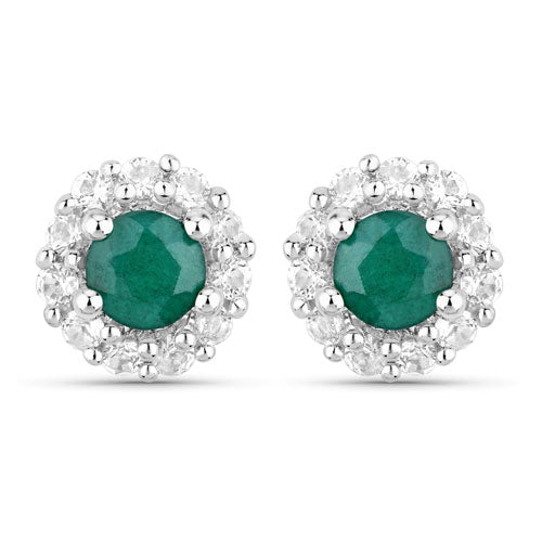 Conjunto de joyas de plata de ley .925 con esmeralda teñida y topacio blanco de 1,81 quilates