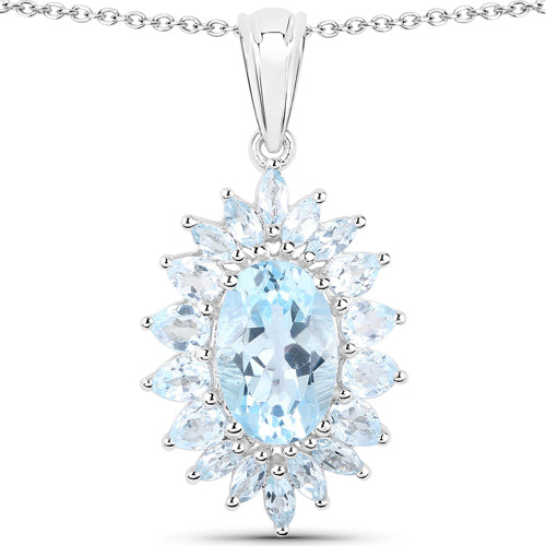 Conjunto de joyas de 3 piezas de plata de ley .925 con topacio azul genuino de 19.18 quilates (anillo, pendientes y colgante con cadena)
