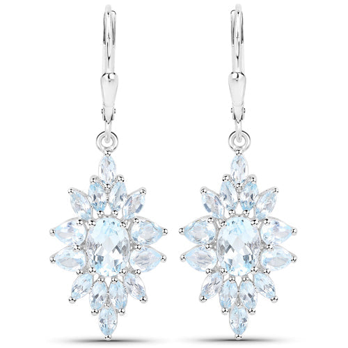 Conjunto de joyas de 3 piezas de plata de ley .925 con topacio azul genuino de 19.18 quilates (anillo, pendientes y colgante con cadena)