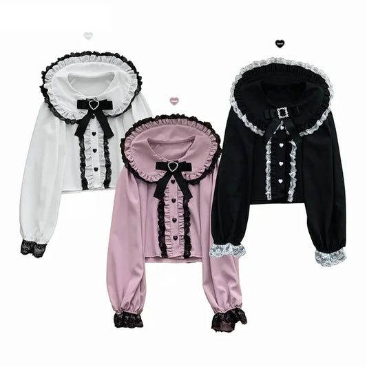 Blusa Dulce Harajuku con Volantes de Encaje