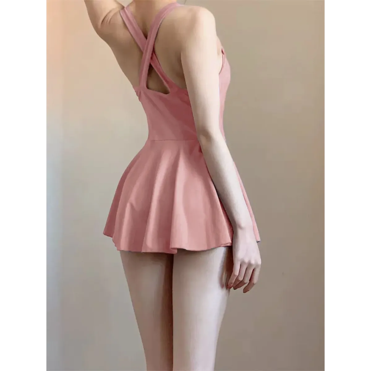 Bañador de una pieza con nudo fruncido – Estilo de minivestido Sweet Kawaii