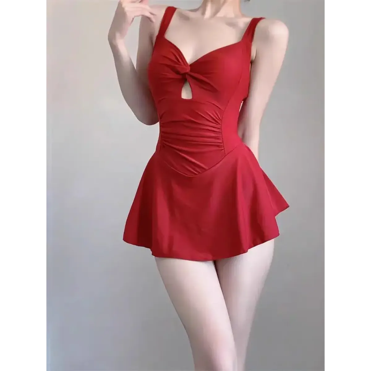 Bañador de una pieza con nudo fruncido – Estilo de minivestido Sweet Kawaii