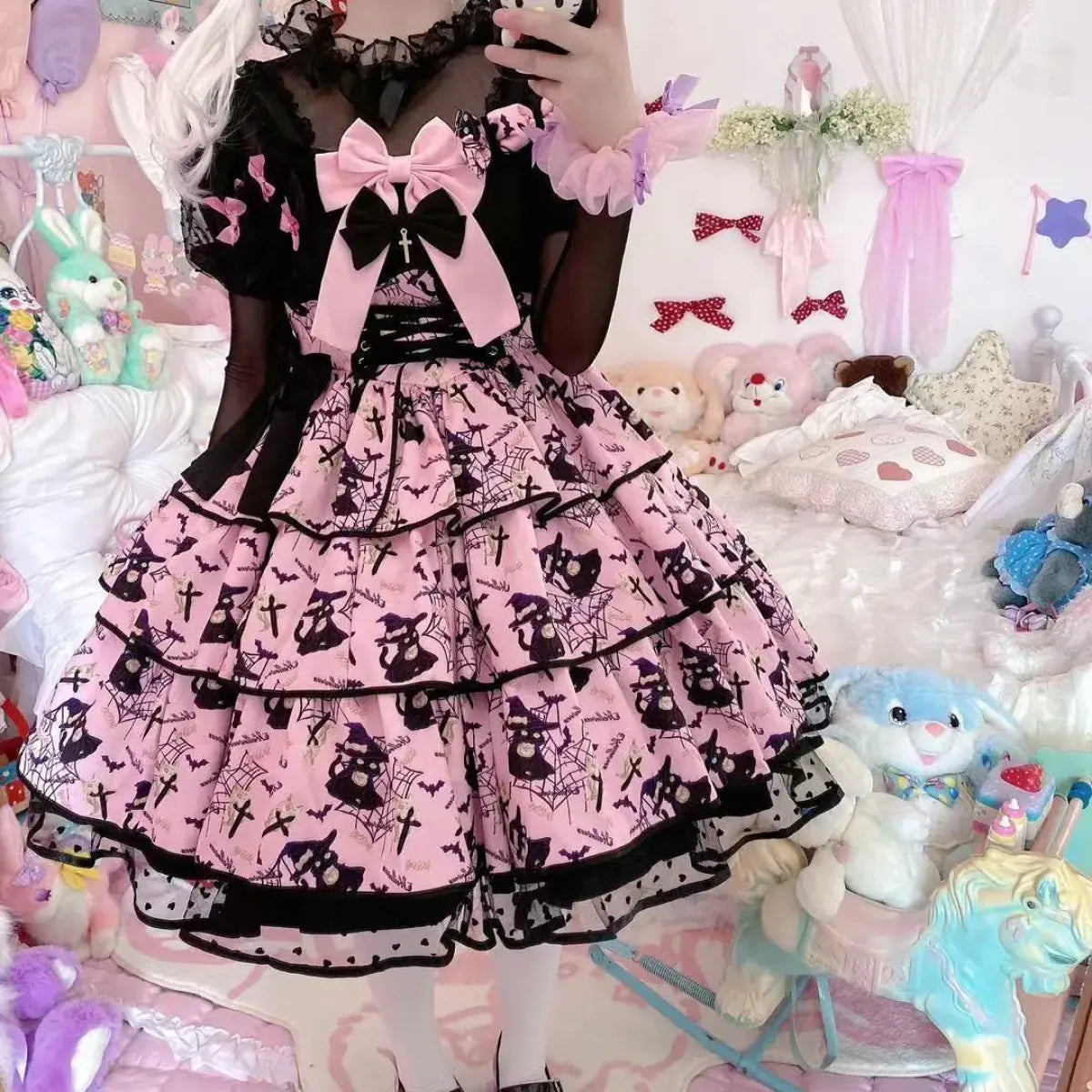Vestido dulce Lolita con lazo y volantes
