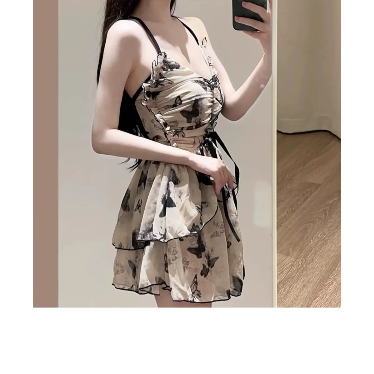 Traje de baño de una pieza con estampado de mariposas – Estilo vestido mini con volantes vintage