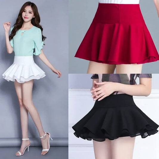 Falda skater acampanada blanca estilo Kawaii – Mini de cintura alta para looks de verano