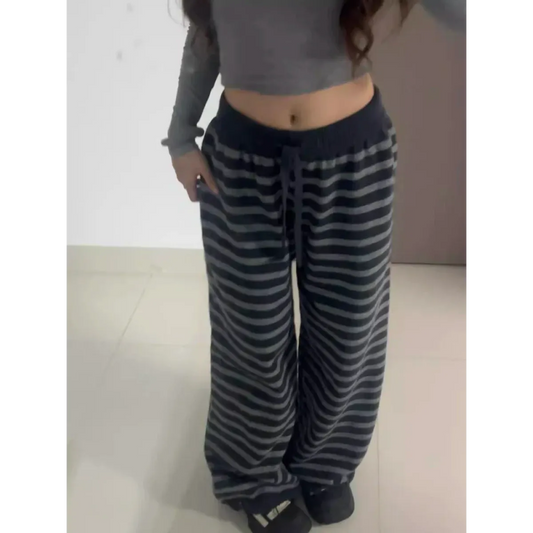 Pantalones de punto anchos a rayas estilo grunge