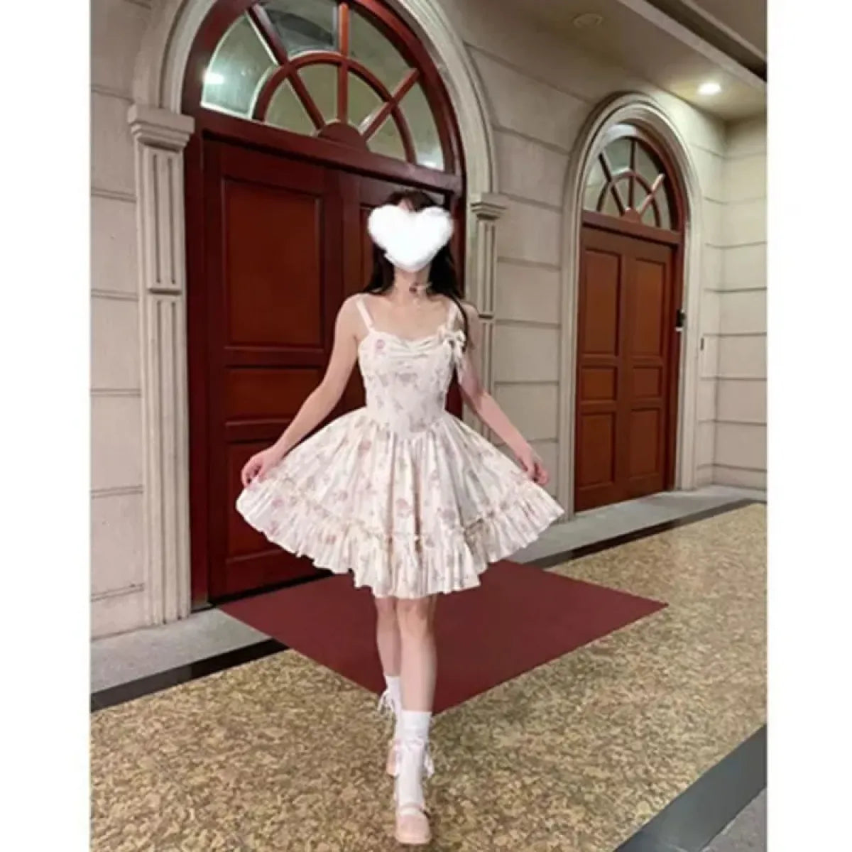 Conjunto de top de pana con lazo Y2K y vestido floral – Corte entallado suave