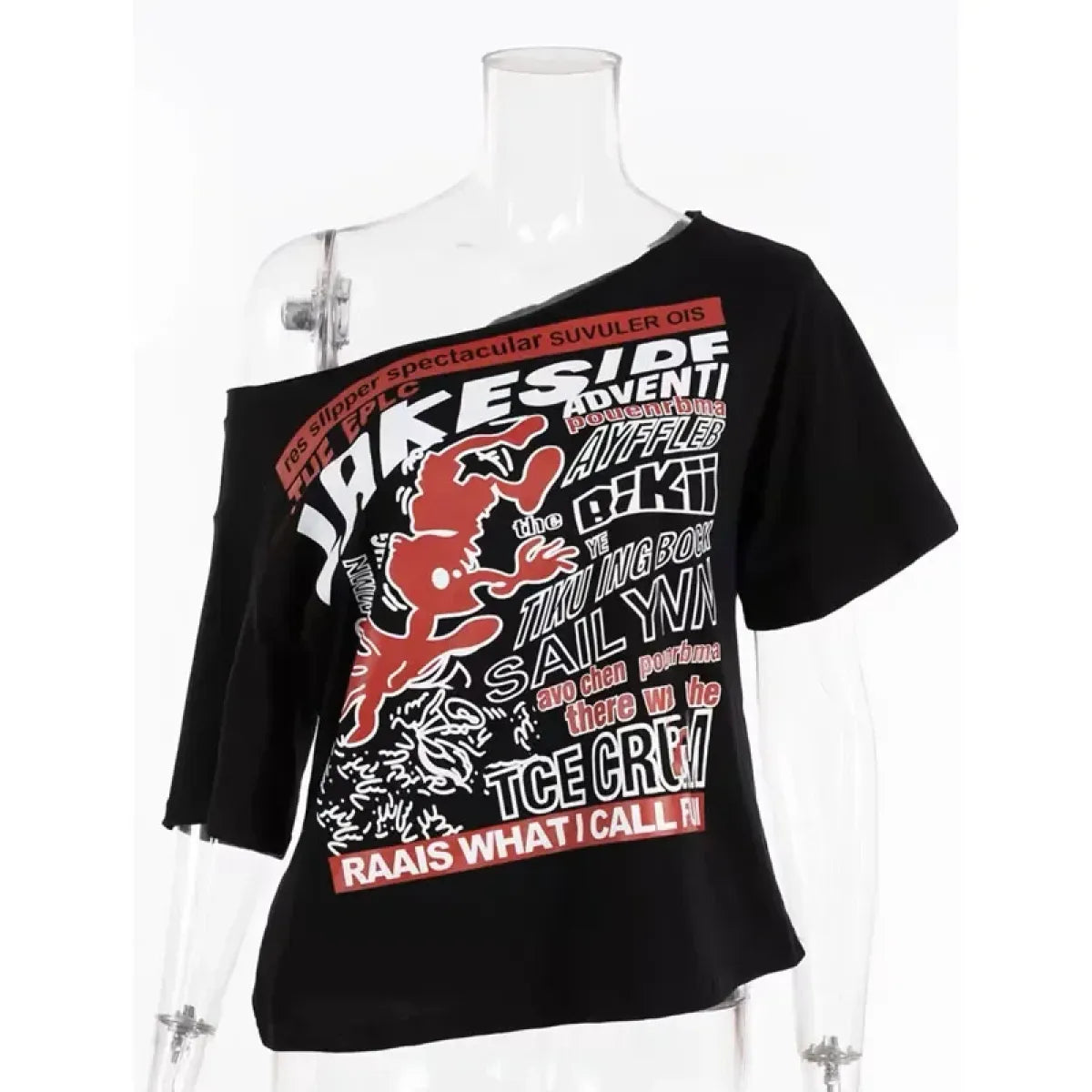 Camiseta negra con hombros descubiertos – Crop top grunge punk harajuku Y2K