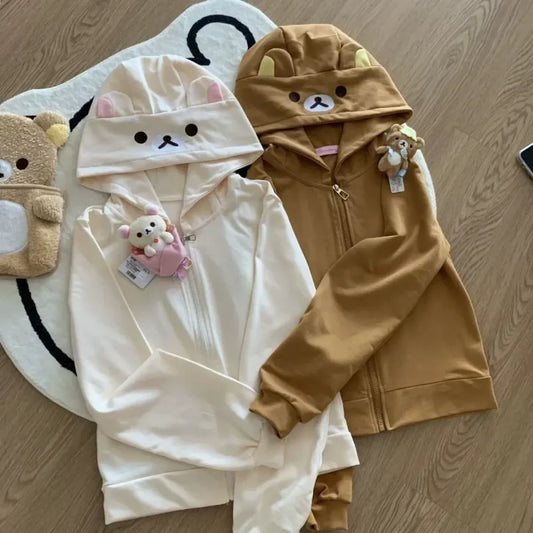 Sudadera con capucha Y2K Harajuku Kawaii – Chaqueta dulce de dibujos animados con cremallera para chica suave